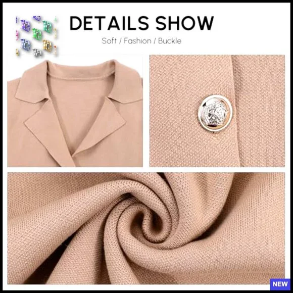 Knit Blazer Women's Business Casual Open Front Lapel Jacket Soft Tailored - Picture 6 of 6